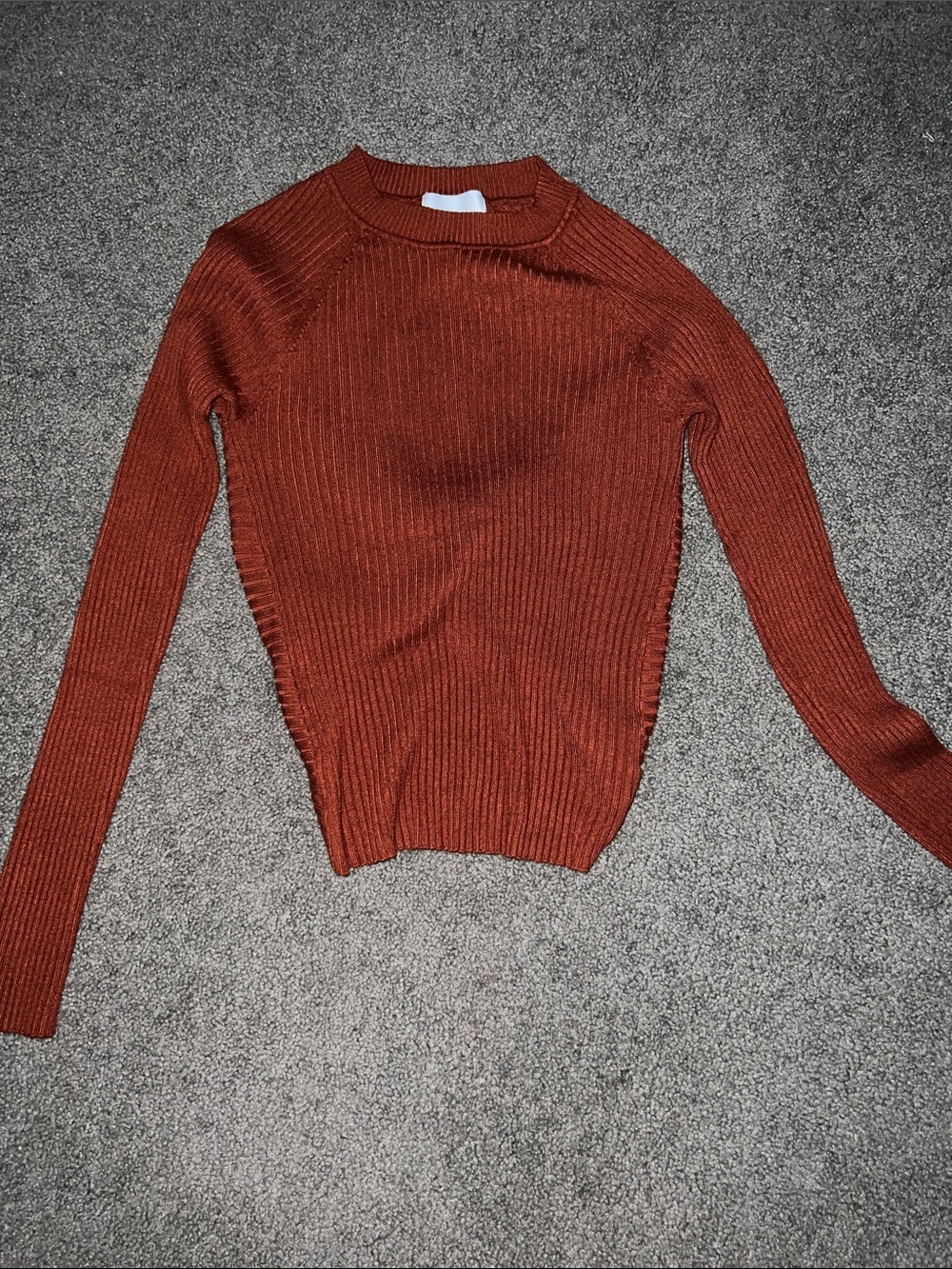 Pink Rose Ribbed Crewneck Sweater - Burnt Orange